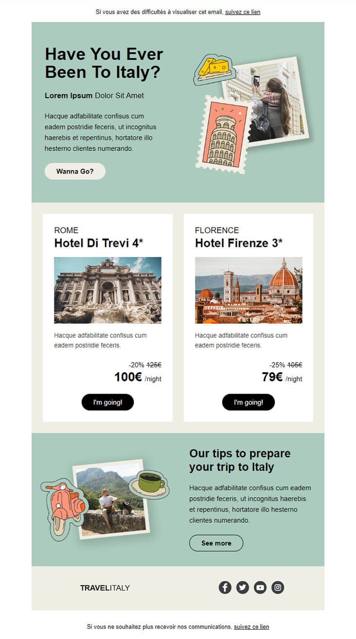 Templates Emailing Travel Italy Sarbacane